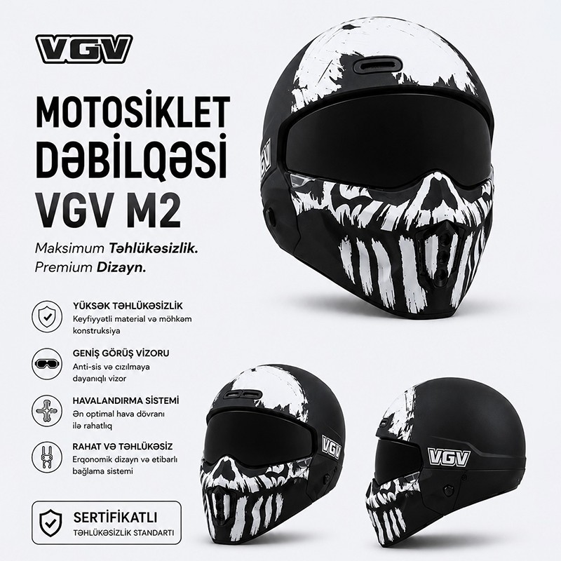 Motosik dəbilqəsi VGV M2, one size, qara